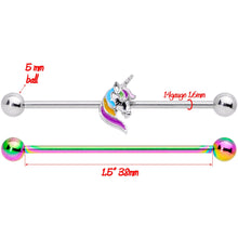 Load image into Gallery viewer, 14G Unicorn Rainbow Anodized Industrial Barbell Set 38mm