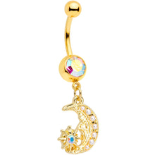 Load image into Gallery viewer, Aurora Gem Gold Tone Peaceful Night Star Moon Dangle Belly Ring