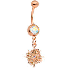 Load image into Gallery viewer, Aurora Gem Rose Gold Tone Celestial Star Moon Dangle Belly Ring Set