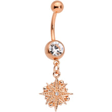 Load image into Gallery viewer, Clear Gem Rose Gold Tone Celestial Star Moon Dangle Belly Ring Set