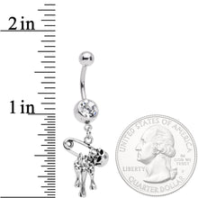 将图片加载到图库查看器,Clear Gem Skull Bones Safety Pin Halloween Dangle Belly Ring