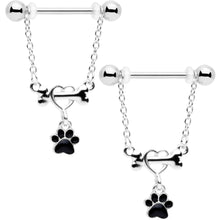 Load image into Gallery viewer, 14G Love My Dog Paw Print Dangle Nipple Ring Set