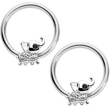 Load image into Gallery viewer, 14G 1/2 Clear Gem Elephant BCR Captive Nipple Ring Set