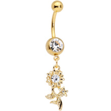 将图片加载到图库查看器,Clear Gem Gold Tone Sunflower Dangle Belly Ring