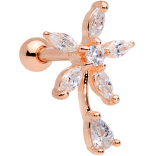 Load image into Gallery viewer, 16G 1/4 Clear CZ Gem Rose Gold Tone Flower Cartilage Tragus
