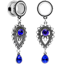 Load image into Gallery viewer, Blue Gem Filigree Drop Dangle Screw Fit Tunnel Plug Set 6mm to 16mm