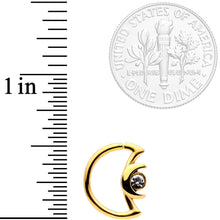 Load image into Gallery viewer, 16G 3/8 Clear Gem Gold Tone Crescent Moon Closure Ring