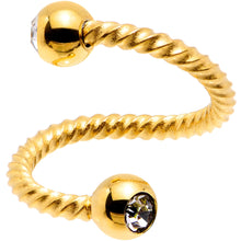 Load image into Gallery viewer, 14G 3/8 Clear Gem Gold Tone Twist Spiral Twister Belly Ring