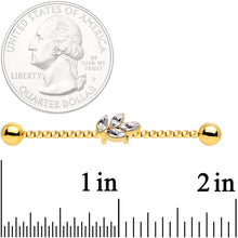 Load image into Gallery viewer, 14G Clear Gem Gold Tone Leaf Industrial Barbell 38mm