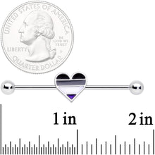 Load image into Gallery viewer, 14G Black Grey White Asexual Pride Heart Barbell Industrial 38mm