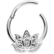 将图片加载到图库查看器,16G 3/8 Clear Gem Lotus Flower Hinged Segment Ring
