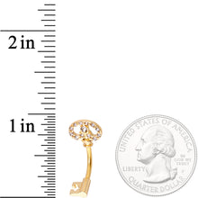 Load image into Gallery viewer, Clear CZ Gem Gold Tone Key to My Love Double Mount Belly Ring