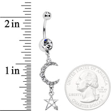 Load image into Gallery viewer, Clear Gem Moonlight Magic Crescent Moon Star Dangle Belly Ring