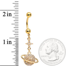Load image into Gallery viewer, Clear Gem Gold Tone Planet Saturn Dangle Belly Ring