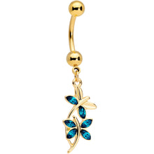 将图片加载到图库查看器,Aqua Gem Gold Tone Dangling Dragonflies Dangle Belly Ring