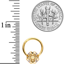 Load image into Gallery viewer, 16G 3/8 White Synthetic Opal Gold Tone Flower Hinged Segment Ring