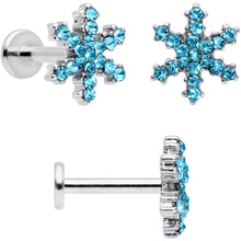 Load image into Gallery viewer, 16G 5/16 Blue CZ Gem Snowflake Internally Threaded Labret Set