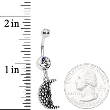 将图片加载到图库查看器,Clear Black Gem Night Skull Crescent Moon Dangle Belly Ring