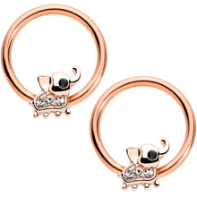 Load image into Gallery viewer, 14G 1/2 Clear Gem Rose Gold Tone Elephant Captive Nipple Ring Set