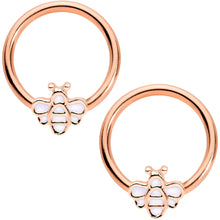 Load image into Gallery viewer, 14G 1/2 Rose Gold Tone Bumble Bee BCR Captive Nipple Ring Set