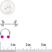 Load image into Gallery viewer, 14G Clear Pink Gem Giraffe UV Horseshoe Nipple Ring Set