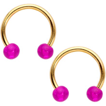 Load image into Gallery viewer, 14G Clear Pink Gem Giraffe Gold Tone UV Horseshoe Nipple Ring Set