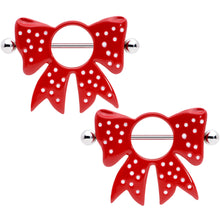 将图片加载到图库查看器,14G 33mm Red White Polka Dot Bow Nipple Shield Set