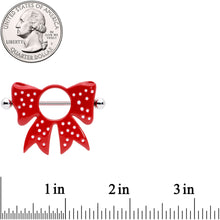 将图片加载到图库查看器,14G 33mm Red White Polka Dot Bow Nipple Shield Set