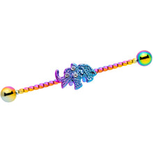 Load image into Gallery viewer, 14G Clear Gem Rainbow Elephant Twisted Industrial Barbell 38mm