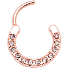 Load image into Gallery viewer, 16G 3/8 Clear Gem Rose Gold Tone Paved Septum Clicker
