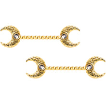 将图片加载到图库查看器,14G Clear Gem Gold Tone Witch Moon Barbell Nipple Ring Set