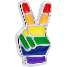Load image into Gallery viewer, 16G 1/4 Gay Pride Rainbow Hand Peace Sign Cartilage Tragus