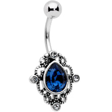 Load image into Gallery viewer, Blue Clear Gem Filigree Oval Belly Ring Set of 4