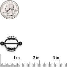 Load image into Gallery viewer, 14G 9/16 Clear CZ Gem Black Scary Fang Halloween Nipple Shield Set