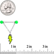 Load image into Gallery viewer, 14G 9/16 Green Lightning UFO Dangle Barbell Nipple Ring Set