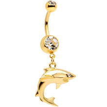 Load image into Gallery viewer, Clear Gem Gold Tone Toothy Shark Dangle Belly Ring