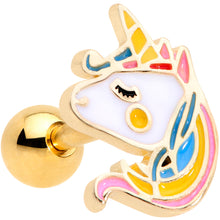 将图片加载到图库查看器,16G 1/4 Gold Tone Pastel Unicorn Cartilage Tragus Earring