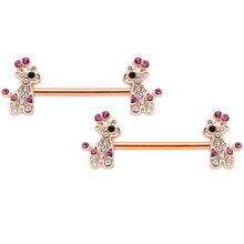Load image into Gallery viewer, Clear Purple Gem Rose Gold Tone Giraffe UV Horseshoe Nipple Ring Set