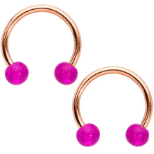 Load image into Gallery viewer, Clear Purple Gem Rose Gold Tone Giraffe UV Horseshoe Nipple Ring Set