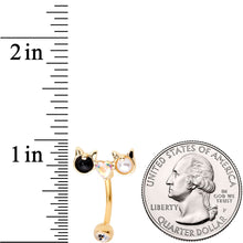 将图片加载到图库查看器,Clear Black CZ Gem Gold Tone Luv Kitty Cat Reversible Belly Ring