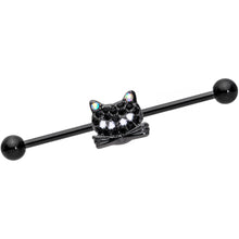 Load image into Gallery viewer, 14G Black Aurora Gem Black Cat Industrial Barbell 38mm