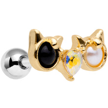 Load image into Gallery viewer, 16G 1/4 Black White CZ Gem Gold Tone Kitty Cat Luv Cartilage Tragus