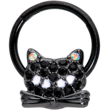 Load image into Gallery viewer, 16G 3/8 Black Aurora Gem Black Cat Hinged Segment Ring
