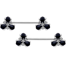 将图片加载到图库查看器,14G 9/16 Clear Black Gem Abstract Flower Barbell Nipple Ring Set