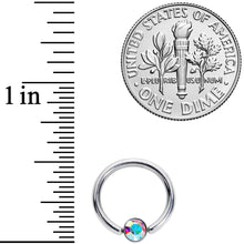 Load image into Gallery viewer, 14G 3/8 Aurora Gem 4mm Disc BCR Captive Bead Ring