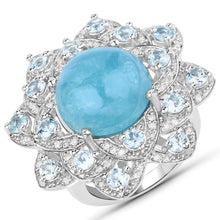 Load image into Gallery viewer, 12.72 Carat Genuine Aquamarine and White Diamond .925 Sterling Silver Ring