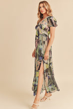将图片加载到图库查看器,Lace Detail Slit Geometric Print Short Sleeve Maxi Comfortable Dress For Women, Elegant Lace, Alluring Slit, Sophisticated Geometric Print for Casual & Dressy Occasions