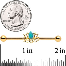 Load image into Gallery viewer, 14G Faux Turquoise Gold Tone Lotus Flower Industrial Barbell 38mm