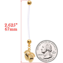 Load image into Gallery viewer, Love You Baby Feet Gold Tone Dangle Pregnancy Belly Ring