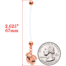 Load image into Gallery viewer, Love You Baby Feet Rose Gold Tone Dangle Pregnancy Belly Ring